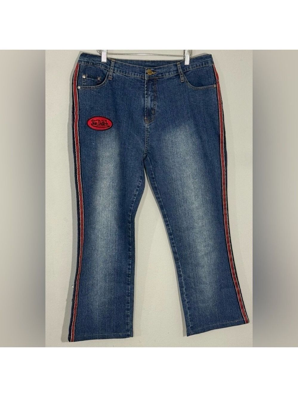 Von Dutch Y2K Side Stripe Bootcut Jeans Womens Sz14 Racing Stripe Logo